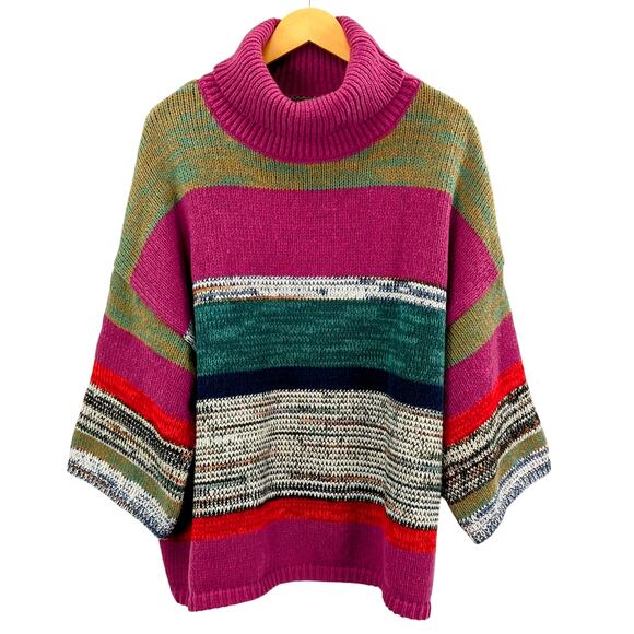 Knox Rose Striped Knit Turtleneck Sweater Colorful Dopamine Festive Christmas 2x - Picture 3 of 11